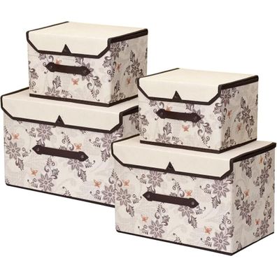 4er Set Aufbewahrungsboxen Stoff Faltbar mit Deckel Petunia Design Praktisch
