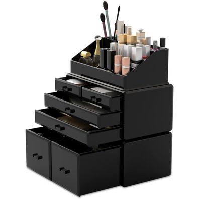 XL Makeup Organizer Schwarz 6 Schubladen 16 Fächer für Kosmetik und Schmuck