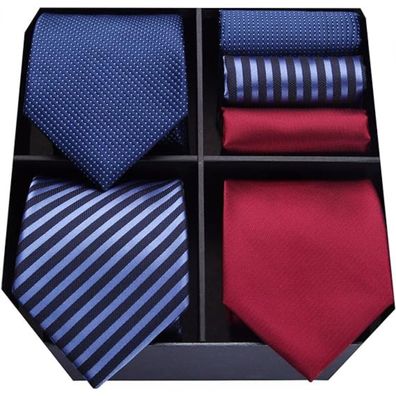 XXL Krawattenset 3 Krawatten Einstecktuch in Box für Männer Seidenkrawatte