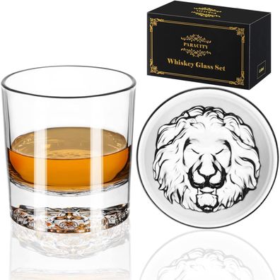 2er Set Whisky Rum Gläser Löwenmuster Dicker Boden 300ml