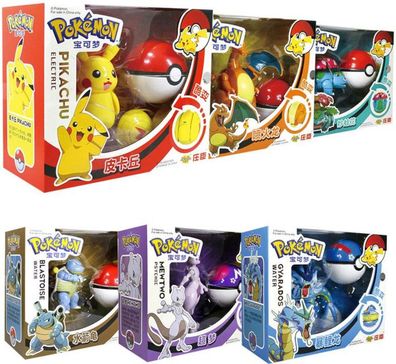 Pokemon Figuren mit Pokéball: Bisaflor, Turtok, Glurak, Garados, Mewtu, Pikachu