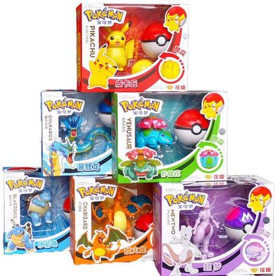 6 Pokemon Figuren mit Pokéball: Bisaflor, Turtok, Glurak, Garados, Mewtu, Pikachu