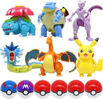 Neue Pokemon Figuren mit Pokéball: Garados, Bisaflor, Turtok, Glurak, Mewtu, Pikachu
