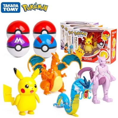 Pokemon Figuren mit Pokéball in Box - Pokemon Figur: Garados, Mewtu, Glurak, Pikachu