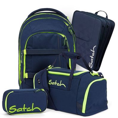 satch pack Schulrucksack Set 4tlg, Toxic Yellow + Blau, Mädchen & Jungen