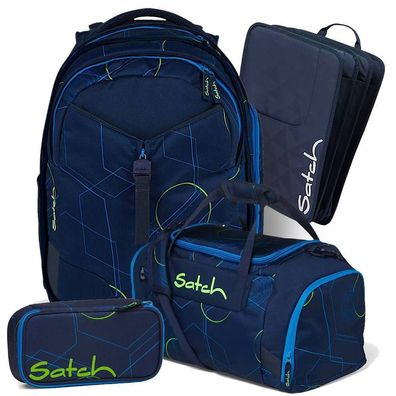 satch match Schulrucksack Set 4tlg, Blue Tech + Blau, Mädchen & Jungen
