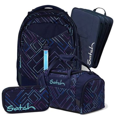 satch match Schulrucksack Set 4tlg, Purple Laser + Blau, Mädchen & Jungen