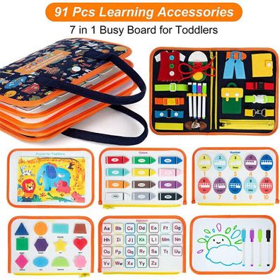 91Pcs Montessori Toddler Busy Board Basic Skills Activity Sensory Learning Toys