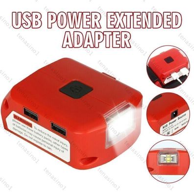 M18 Akku Batterieadapter 18V 2 USB Ladegerät Power Source mit LED fur Milwaukee*