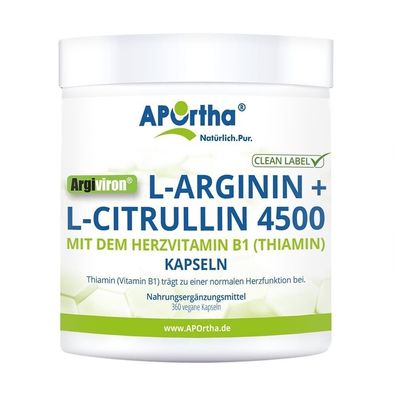 APOrtha® Argiviron® L-Arginin + L-Citrullin 4500 + Vitamin B1 360Tabletten 319g 03/26