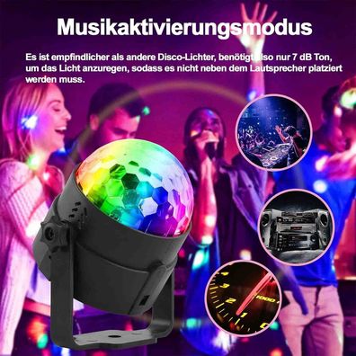 Disco-Lichteffekt Diskokugel Partyleuchte DJ-Licht RGB Rotierend 180 Musiksensor