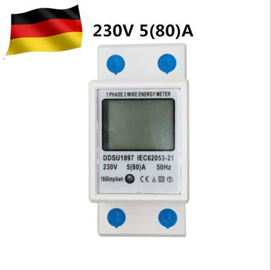 LCD Digitale Stromzähler Wechselstromzähler Hutschiene KWh Zähler Wattmeter 230V
