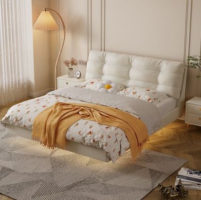 Schlafzimmer Holzgestell Möbel Weißes Doppelbett Lederbetten Textilbetten