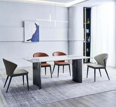 Esszimmer Möbel Weißer Esstisch 4x Kunstleder Stühle Luxus Einsitzer