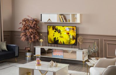 Wohnzimmer Möbel Wohnwand TV-Ständer Wandregal Holz Weißer neu Modern