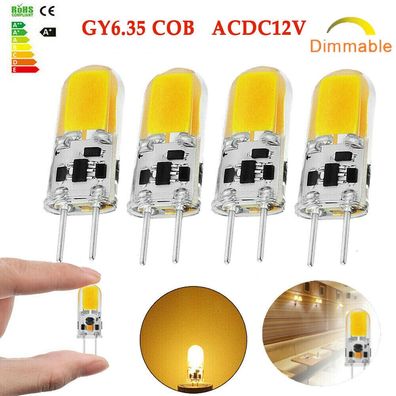 4er GY6.35 LED 5W COB Gluehbirne Dimmbar Stiftsockel Warmweiß AC DC12V