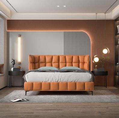 Oranges Doppelbett Schlafzimmer Möbel Textilbetten Holzgestell Stilvoll