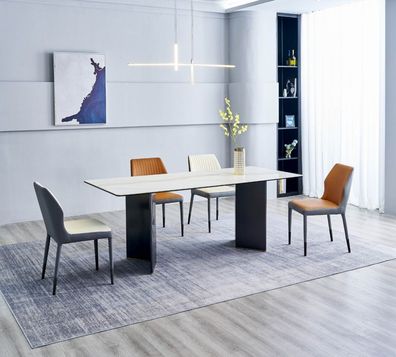 Weiße Tischplatte Designer Esszimmermöbel 4x Kunsteder Stühle Luxus Set