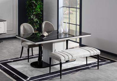 Esszimmer Set Tisch 4x Stühle BankStil 6tlg Luxus Stil Modern grau