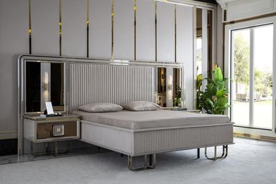 Schlafzimmer Set Weiß Bett Holz 2x Nachttische Betten Sets Luxus 3tlg