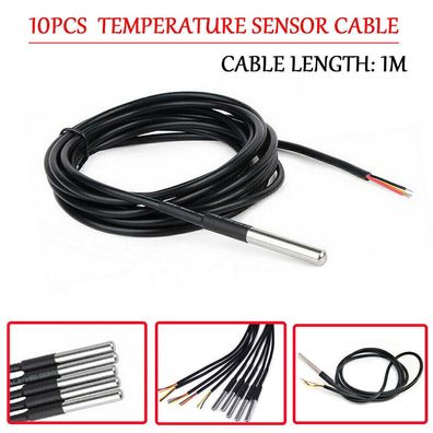 10x 1M DS18B20 Temperaturfuehler Thermosensor Temperatur-sensor Kabel Wasserdicht