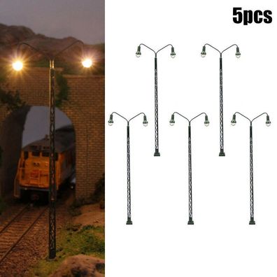 5tlg Modell Bahnleuchten Gittermastleuchte-Spur H0 1:87 LED Licht Layout Lampe