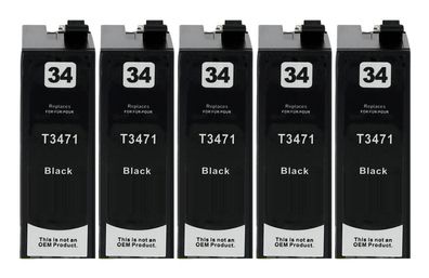 5 kompatible Patronen T3471 XL schwarz für Epson WF-3720, WF-3725