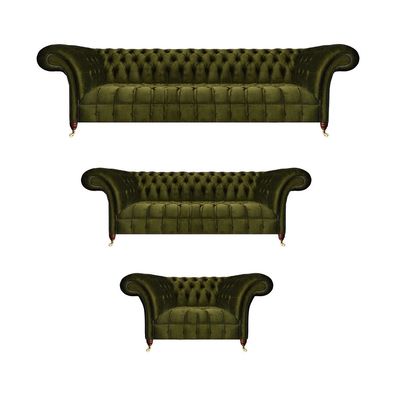 Komplett Grün Sofas Set Sofagarnitur Luxus Textil Einrichtung Chesterfield