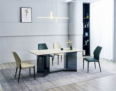 Weißer Esstisch Designer Essgruppe 4x Moderne Stühle Luxus Esszimmer