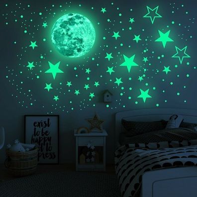 435x Leuchtsterne Sternenhimmel Selbstklebend Sterne Mond Leuchten Nachtlich PVC