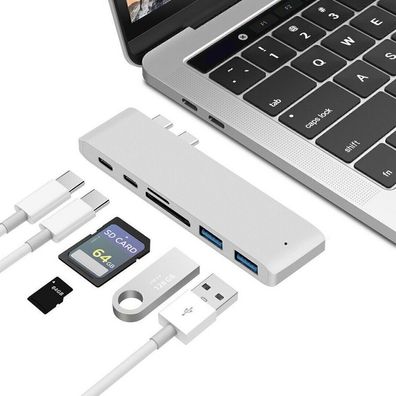 USB C Hub fur MacBook Pro Dual Typ C Adapter HDMI 4K USB 3.1 Kartenleser 6in1
