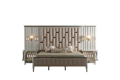 Luxus Schlafzimmer Bett mit 2x Nachttisch Konsolen Design Betten Polster 3tlg.