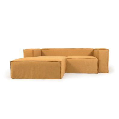 Sofa Blok 2-Sitzer mit Longchair links Leinen senfgelb 240 cm