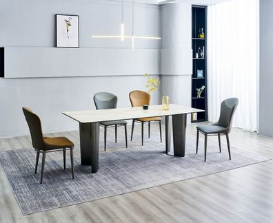Esszimmergarnitur Stilvoller Esstisch Küchenstühle 4x Kunstleder Stühle