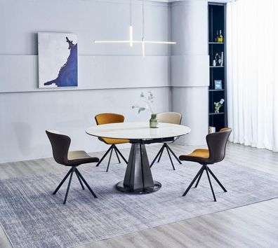 Moderne Essgruppe Designer Rundtisch Stilvolle 4x Kunstleder Stühle 5tlg