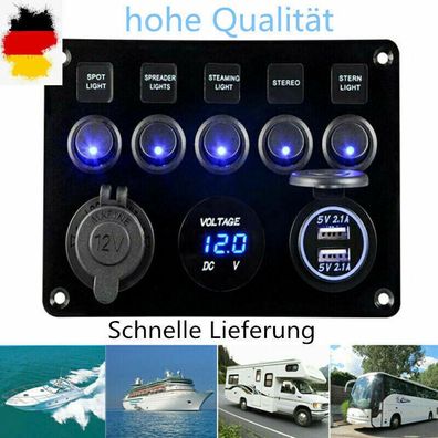 5 Gang LED Schalttafel Schaltpanel Kippschalter 12V/24V Auto Boot Schalter DE
