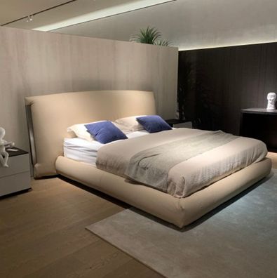 Beiges Modernes Doppelbett Designer Bett Schlafzimmer Möbel Holzgestell