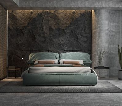 Grünes Schlafzimmer Bett Designer Doppelbett Luxus Material Holzgestell