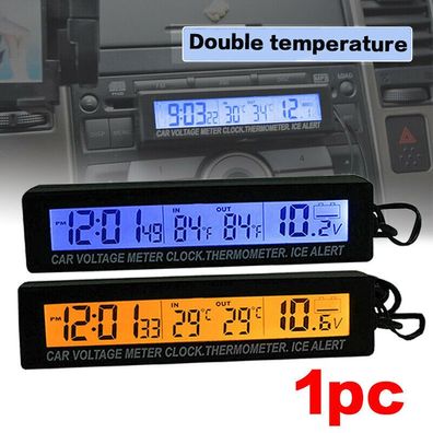 12/24V Auto LED Digital Uhr In/ Außentemperatur KFZ Thermometer Spannungsmesser