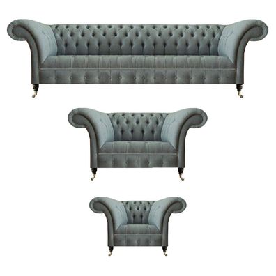 Sofagarnitur 3tlg Grau Sofas Luxus Sessel Wohnzimmer Einrichtung Chesterfield