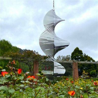 3D Windspiel mit Kugelspirale Drehmotor Edelstahl Windglocke Geschenk Blume *