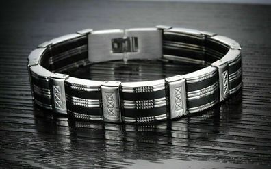Edelstahl Armband Herren Armkette Herrenarmband Armbänder schwarz / silber | NEU