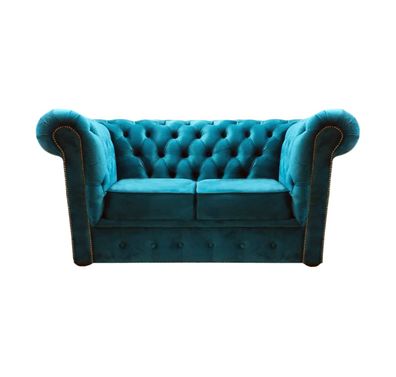 Chesterfield Blau Sofa Zweisitzer Couch Wohnzimmer Einrichtung Neu Textil