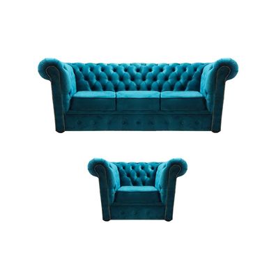 Chesterfield Komplett Sofagarnitur Sofa Dreisitze Polster Sessel Couch Textil