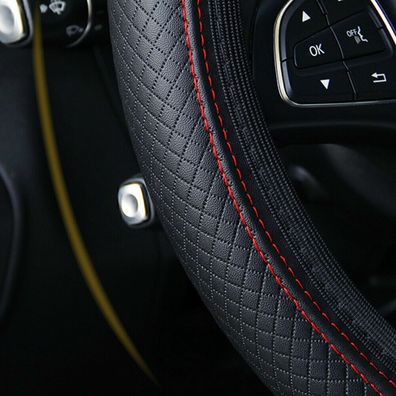 Car Steering Wheel Cover PU Leather Good-Grip For 15Zoll 38CM Accessories Black-Red