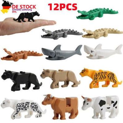 12 Stueck Krokodil Kuh Hai Tiger Minifiguren Bausteine Spielzeug Kinder Geschenk!