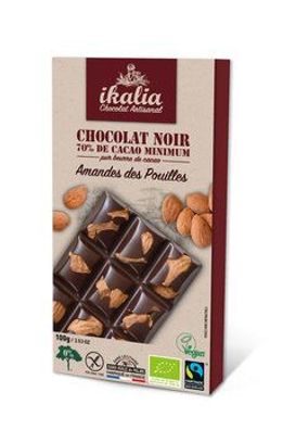 Ikalia Tafel Zartbitterschokolade 70% Kakao mit ganzen Mandeln 100g