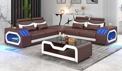 Eckgarnitur Ecksofa L Form Ledersofa Couch Sofa Braun Luxus Moderne