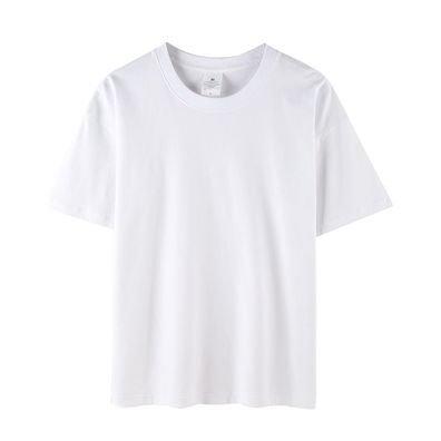 T-shirt loose round neck pure white short sleeved T-shirt 100% cotton short sleeved @