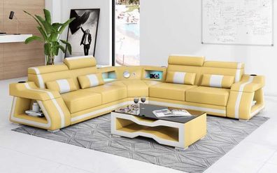 Ledersofa Eckgarnitur Ecksofa L Form Sofa Couch Beige Luxus Design